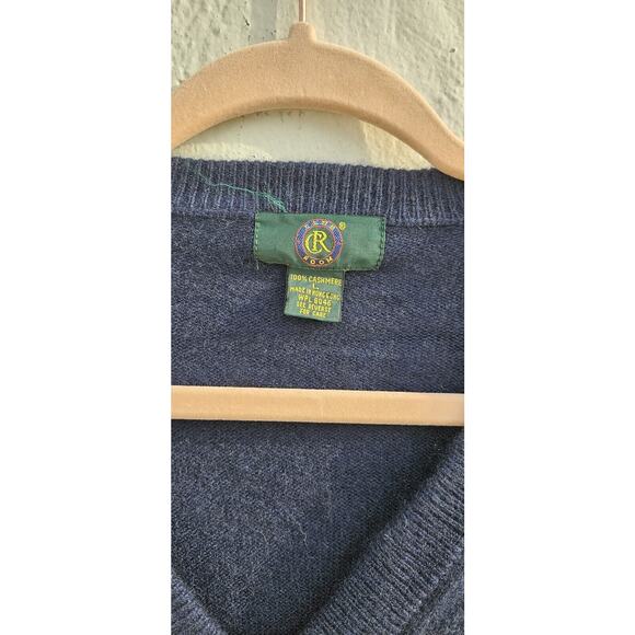 Mens Sweater 100% Cashmere Navy V Neck Pullover Preppy Grampacore Academia - Picture 3 of 7